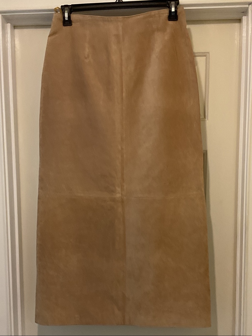 Neutral Tan Suede Midi Skirt